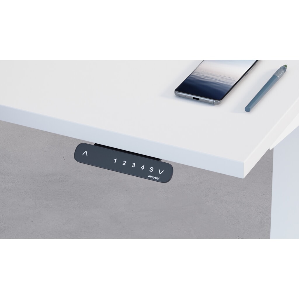 Nowy Styl elektrisch höhenverstellbarer Schreibtisch (650 - 1.310 mm), eModel 3.0, BxT 1600 x 800 mm, lichtgrau, reinweiß Produktabbildung Nr. 2: Nowy Styl elektrisch höhenverstellbarer Schreibtisch (650 - 1.310 mm), eModel 3.0, BxT 1600 x 800 mm, lichtgrau, reinweiß