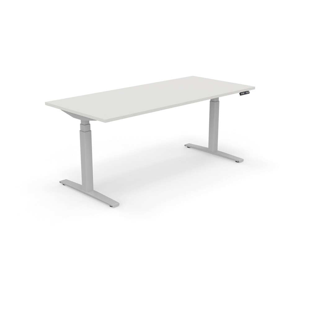 Produktabbildung: Nowy Styl elektrisch höhenverstellbarer Schreibtisch (655 - 1.305 mm), eUP 3S Pro mit Schnellverschlusssystem, BxT 1600 x  800 mm, lichtgrau, weißaluminium