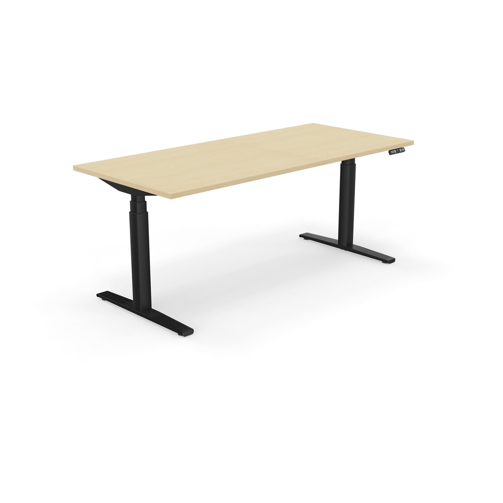 Produktabbildung: Nowy Styl elektrisch höhenverstellbarer Schreibtisch (655 - 1.305 mm), eUP 3S Pro mit Schnellverschlusssystem, BxT 1600 x  800 mm, ahorn, tiefschwarz