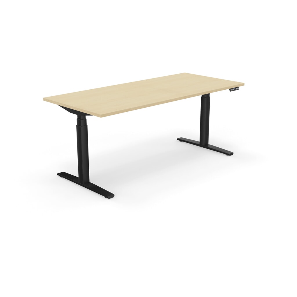 Nowy Styl elektrisch höhenverstellbarer Schreibtisch (655 - 1.305 mm), eUP 3S Pro mit Schnellverschlusssystem, BxT 1600 x 800 mm, ahorn, tiefschwarz Produktabbildung: Nowy Styl elektrisch höhenverstellbarer Schreibtisch (655 - 1.305 mm), eUP 3S Pro mit Schnellverschlusssystem, BxT 1600 x 800 mm, ahorn, tiefschwarz