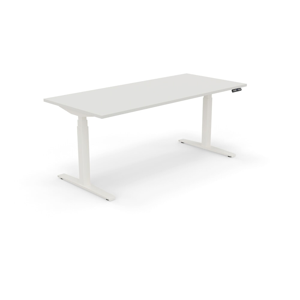 Produktabbildung: Nowy Styl elektrisch höhenverstellbarer Schreibtisch (655 - 1.305 mm), eUP 3S Pro mit Schnellverschlusssystem, BxT 1600 x  800 mm, lichtgrau, reinweiß