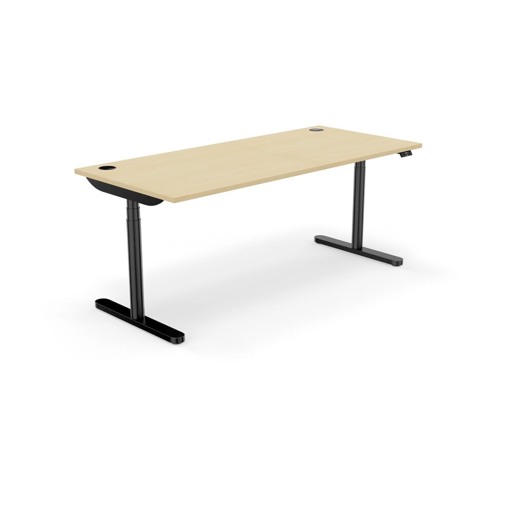 Produktabbildung: Nowy Styl elektrisch höhenverstellbarer Schreibtisch (640 - 1.300 mm), PW 2.0, BxT 1600 x  800, ahorn, tiefschwarz
