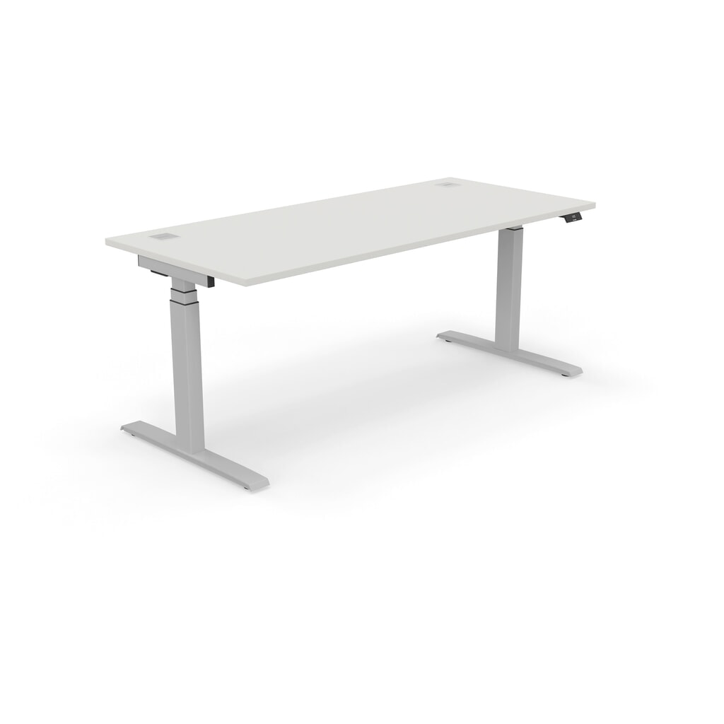 Nowy Styl elektrisch höhenverstellbarer Schreibtisch (640 - 1.300 mm), XIO 2.0, BxT 1800 x 800 mm, lichtgrau, weißaluminium Produktabbildung: Nowy Styl elektrisch höhenverstellbarer Schreibtisch (640 - 1.300 mm), XIO 2.0, BxT 1800 x 800 mm, lichtgrau, weißaluminium