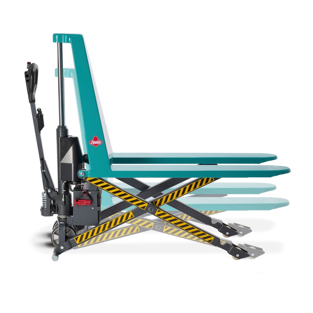 Obrázok výrobku: Nožnicový zdvíhací vozík Ameise® PTM 1.0 elektrohydraulický, nosnosť 1 000 kg, dĺžka vidlíc 1 150 mm, polyuretán/nylon