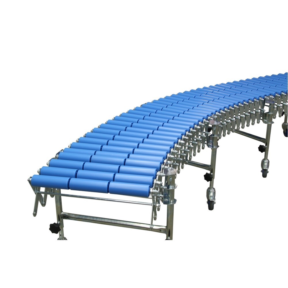 Zdjęcie produktu: Nożycowy przenośnik rolkowy, rolki z tworzywa sztucznego, Ø 50 mm, długość toru 1,9–4,4 m, szerokość toru 800 mm