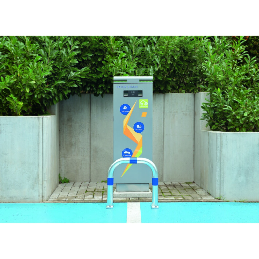 Číslo obrázka výrobku 2: Ochranná tyč pre nabíjacie stanice, Ø 60 mm, Š x V 360 x 500 mm, na nastavenie do betónu, zelené odrazové krúžky