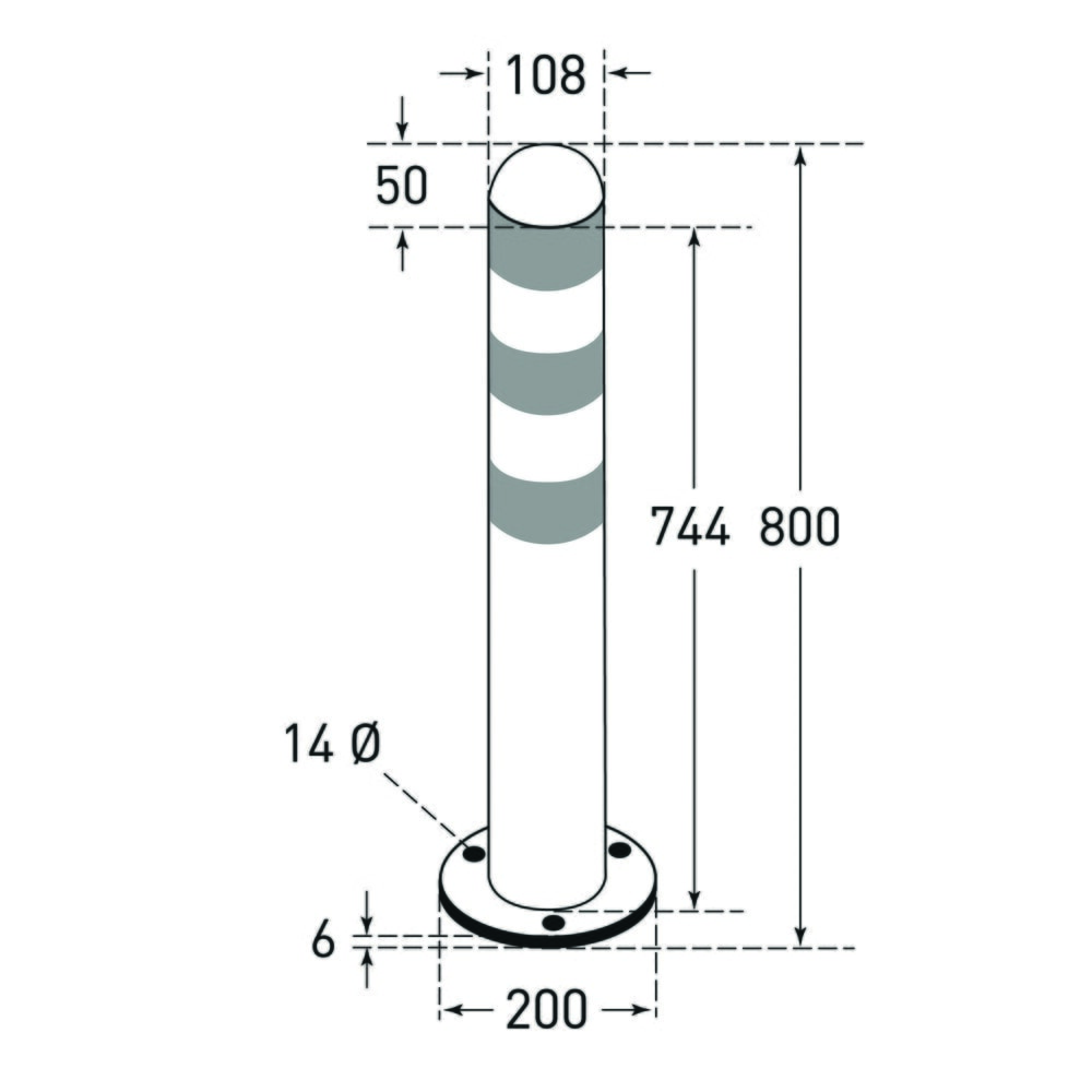 Číslo obrázka výrobku 2: Ochranný stĺpik pre nabíjacie stanice II, priemer 108 mm, výška 800 mm, pre hmoždinky, oceľ, plast, červené reflexné krúžky