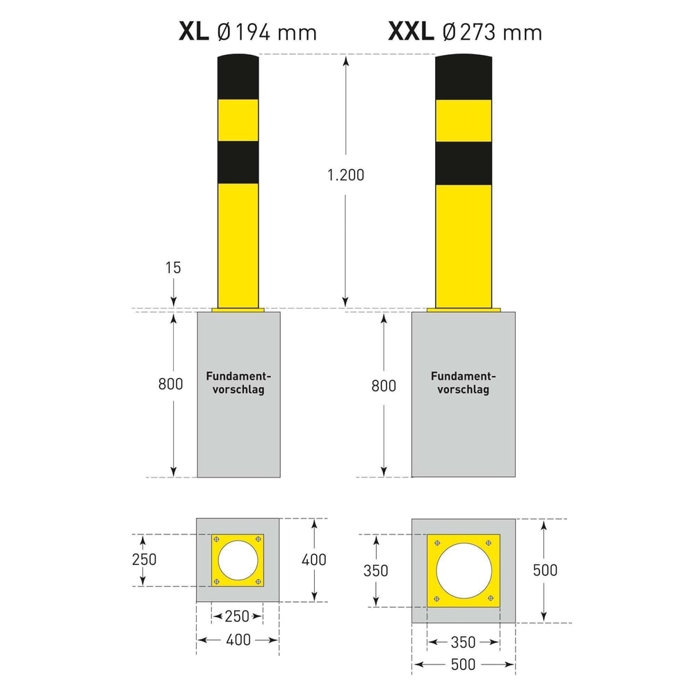 Číslo obrázku produktu 7: Ochranný sloupek MORAVIA, k instalaci pomocí kotev, venkovní použití, výška 1200 mm, Ø 273 mm