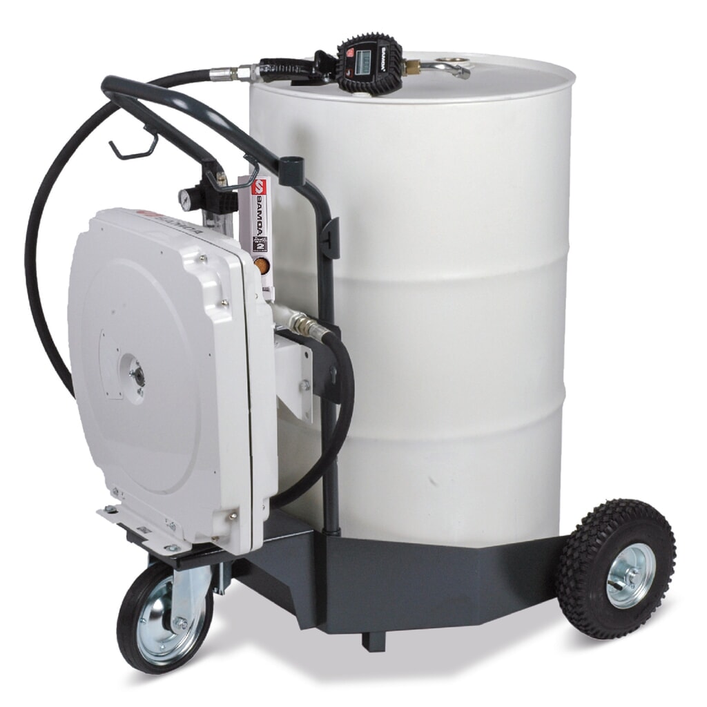SAMOA Ölabgabegerät mit Automatik-Schlauchaufroller, verfahrbar, 200 Liter Produktabbildung: SAMOA Ölabgabegerät mit Automatik-Schlauchaufroller, verfahrbar, 200 Liter