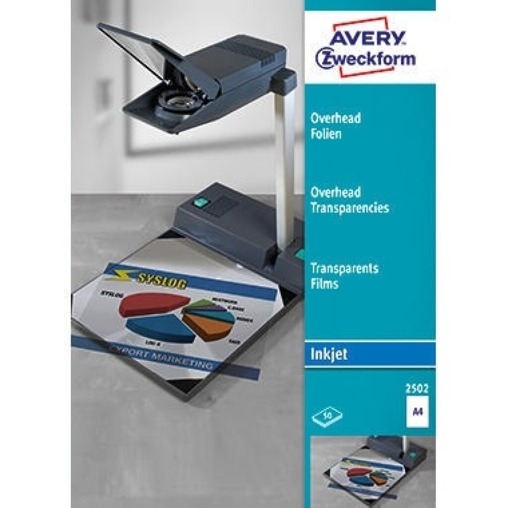 Avery Zweckform Inkjetfolie 2502 DIN A4 transparent 50 St./Pack. Produktabbildung: Avery Zweckform Inkjetfolie 2502 DIN A4 transparent 50 St./Pack.