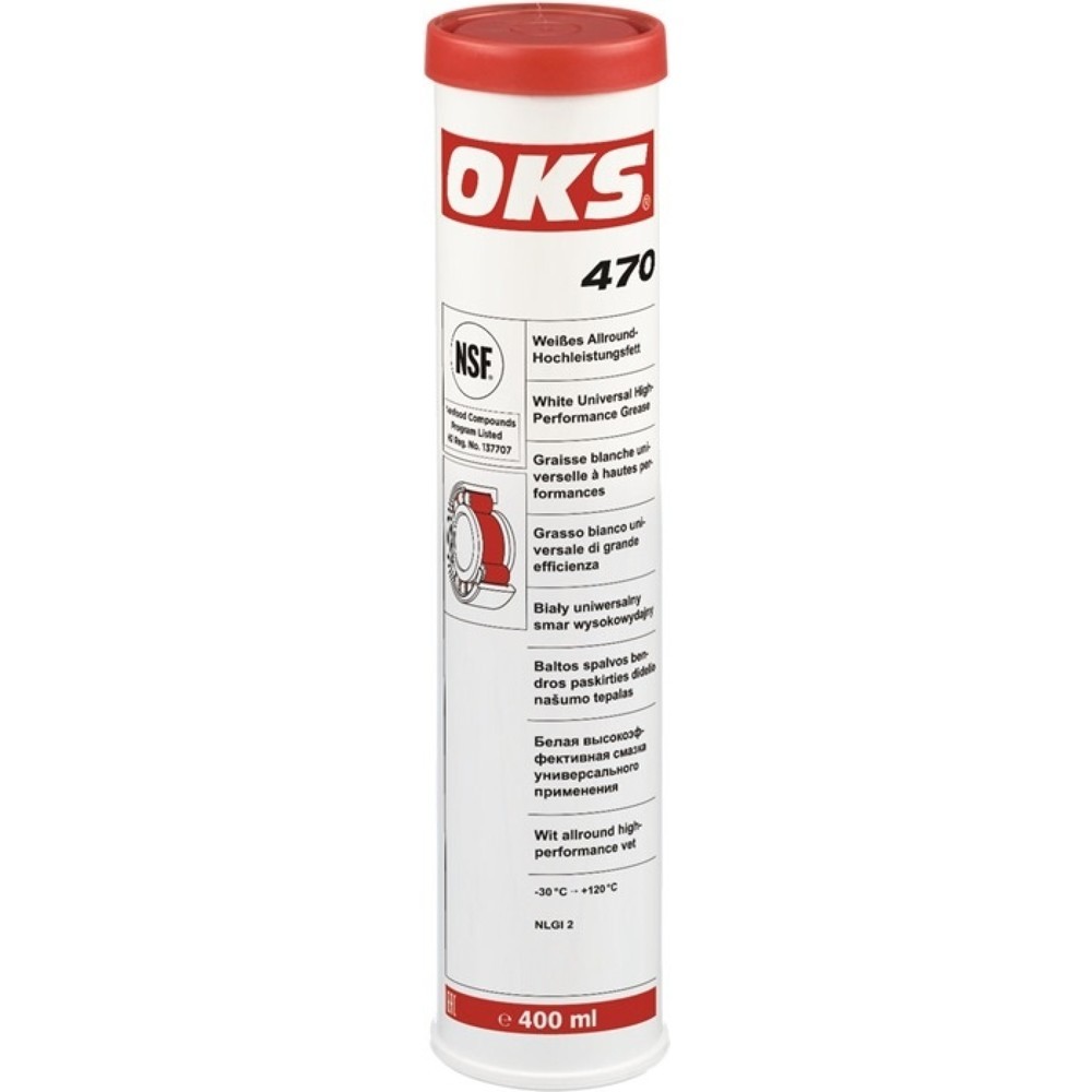 Produktabbildung: OKS Weißes Allround-Hochleistungsfett OKS 470, NSF H2, weiß, Kartusche, 400 ml