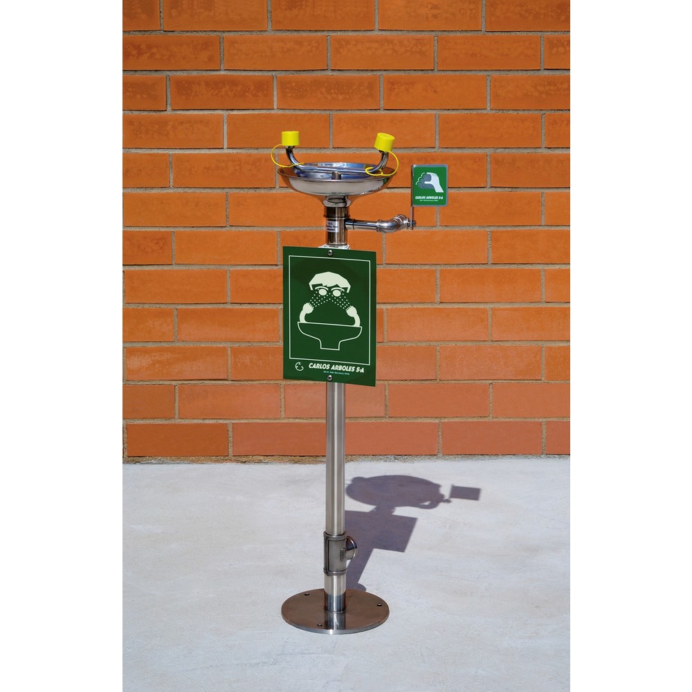 Product afbeelding: Oogdouche Erbstößer®, DIN EN 15154-2 en ANSI Z 358, staand model, met roestvrijstalen opvangbak, tweestralig