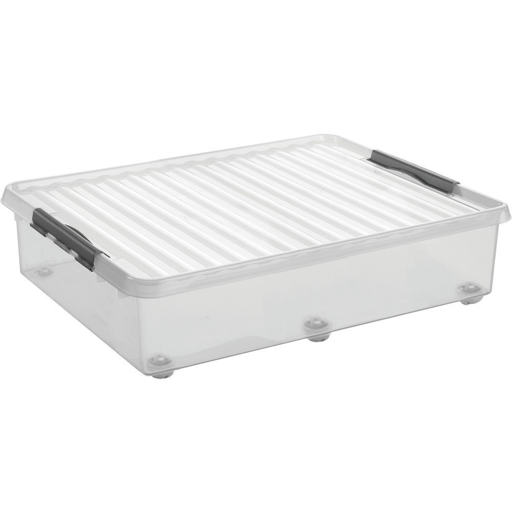 Product afbeelding: Opbergbox helit "the q-line", met deksel, 360° draaibare wielen, 60 liter, transparant