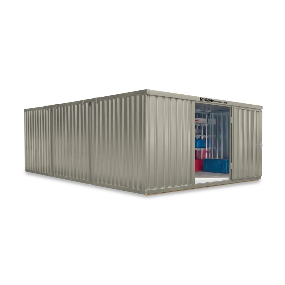Product afbeelding: FLADAFI® combinatie materiaalcontainers, geverfd, 3 modules, hxbxd 2.150 x 4.050 x 6.520 mm, voorgemonteerd, houten vloer, grijswit