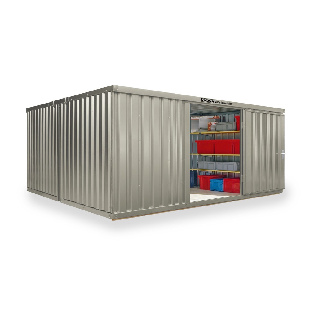 Product afbeelding: FLADAFI® combinatie materiaalcontainers, geverfd, 2 modules, hxbxd 2.150 x 4.050 x 4.340 mm, voorgemonteerd, houten vloer, grijswit