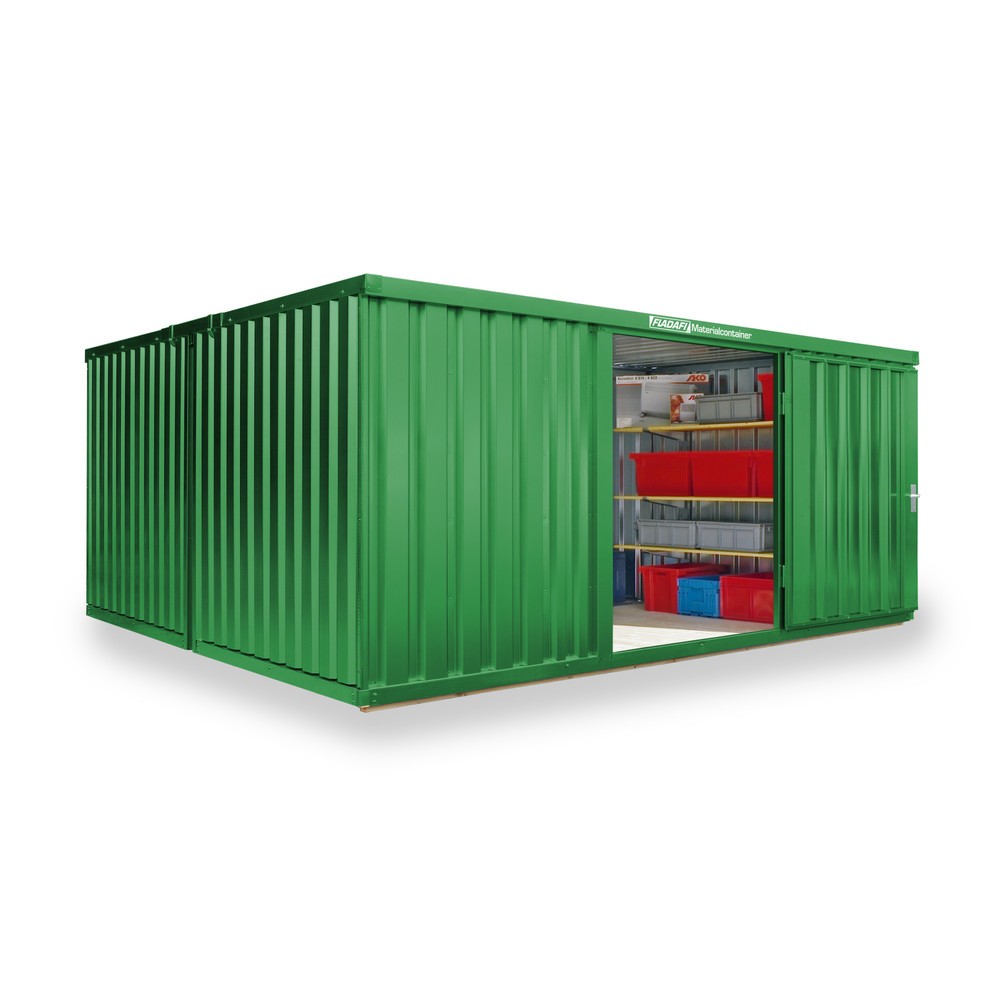 Product afbeelding: FLADAFI® combinatie materiaalcontainers, geverfd, 2 modules, hxbxd 2.150 x 4.050 x 4.340 mm, voorgemonteerd, houten vloer, grasgroen