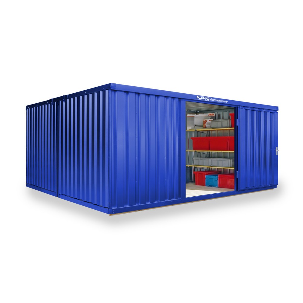Product afbeelding: FLADAFI® combinatie materiaalcontainers, geverfd, 2 modules, hxbxd 2.150 x 4.050 x 4.340 mm, voorgemonteerd, houten vloer, gentiaanblauw