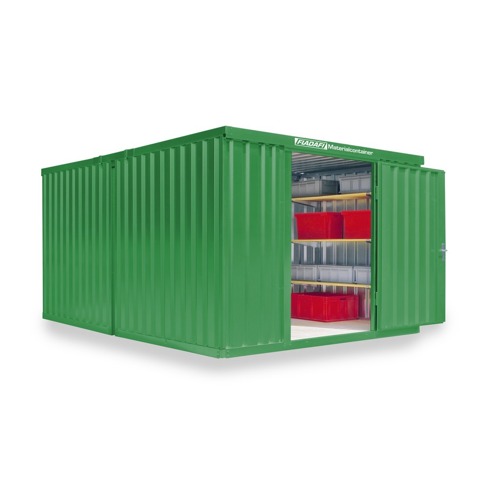 Product afbeelding: FLADAFI® combinatie materiaalcontainers, geverfd, 2 modules, hxbxd 2.150 x 3.050 x 4.340 mm, gedemonteerd, houten vloer, grasgroen