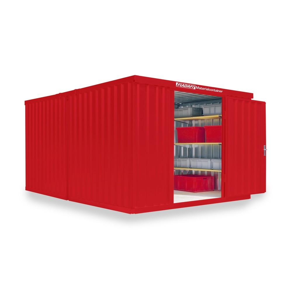 Product afbeelding: FLADAFI® combinatie materiaalcontainers, geverfd, 2 modules, hxbxd 2.150 x 3.050 x 4.340 mm, gedemonteerd, houten vloer, vuurrood
