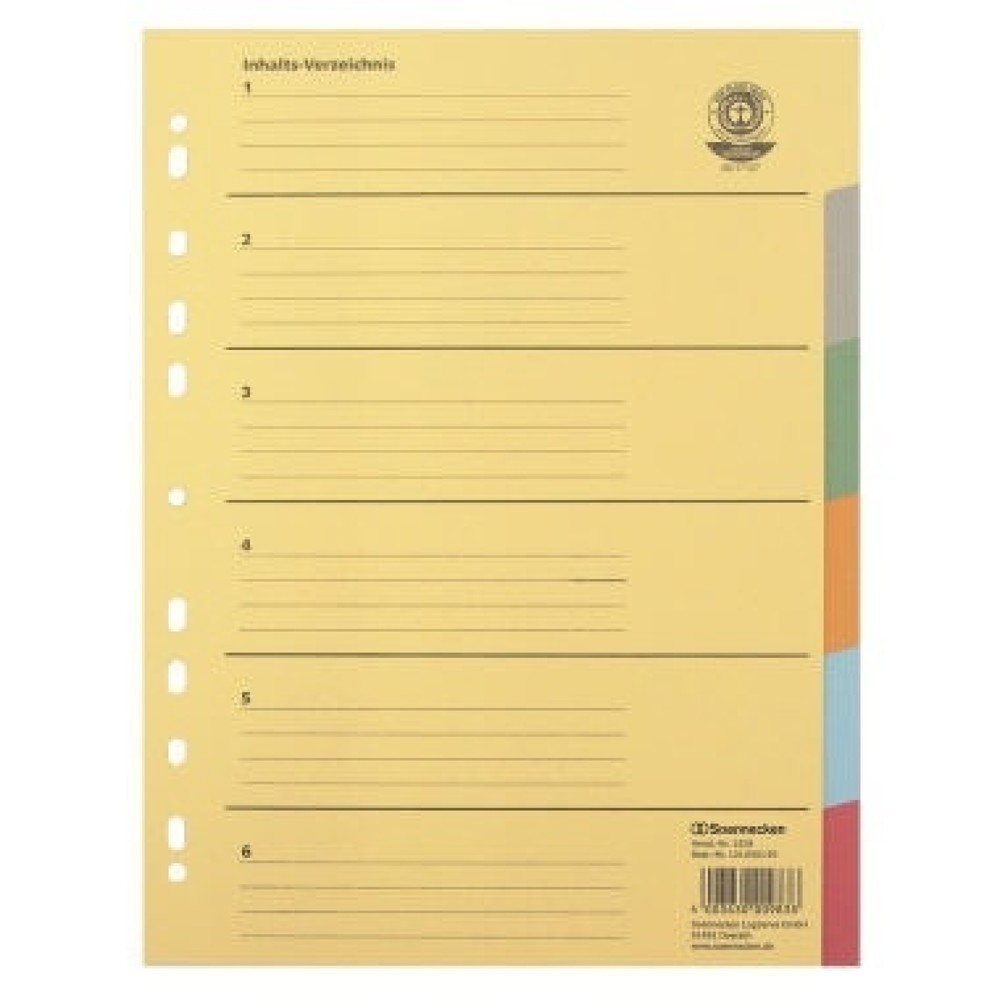 Produktabbildung: Soennecken Register 1528 DIN A4 blanko volle Höhe Recycling farbig