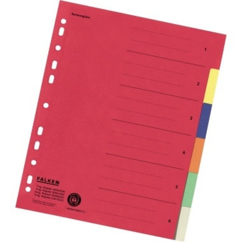 Falken Register 80001993 DIN A4 6teilig Manilakarton farbig Produktabbildung: Falken Register 80001993 DIN A4 6teilig Manilakarton farbig