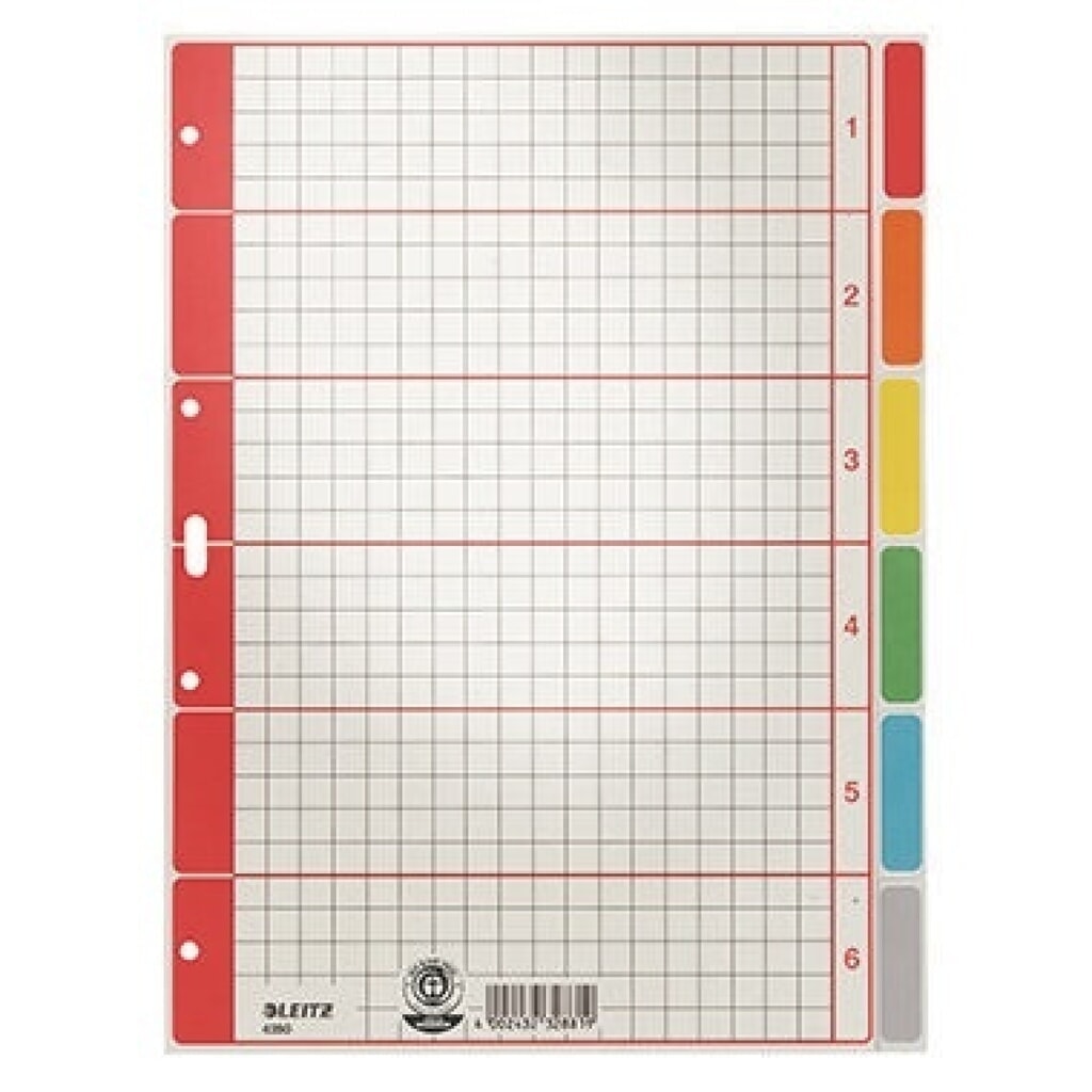 Produktabbildung: Leitz Register 43500085 blanko DIN A4 6farbig bedruckt Karton grau