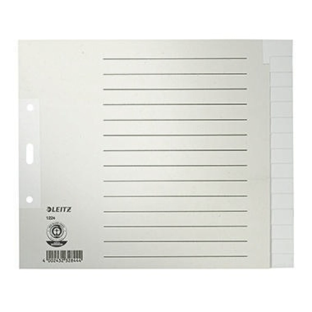 Leitz Register 12240085 blanko DIN A4 15teilig Papier grau Produktabbildung: Leitz Register 12240085 blanko DIN A4 15teilig Papier grau