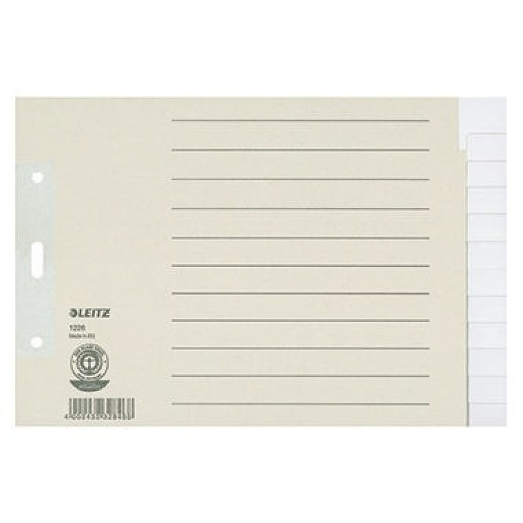 Produktabbildung: Leitz Register 12260085 DIN A5 quer blanko volle Höhe 100g Papier grau