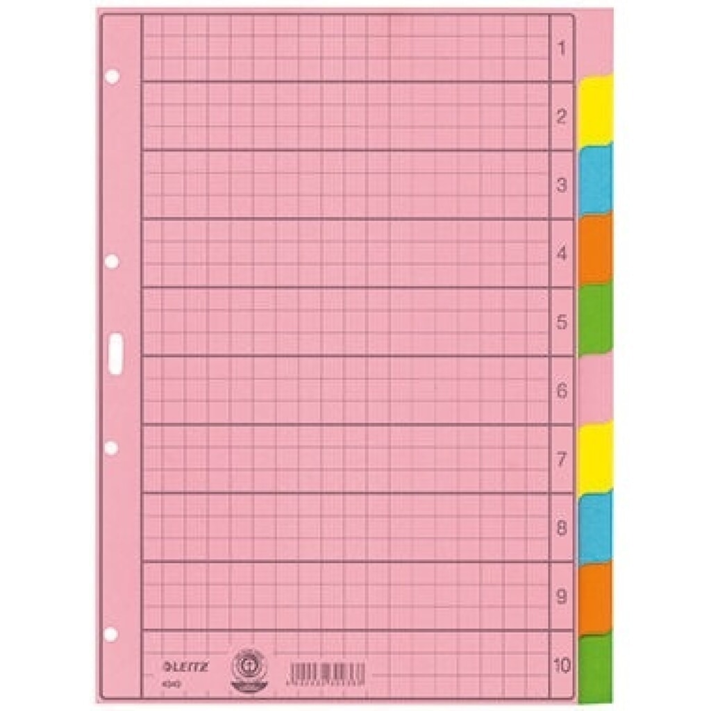 Leitz Register 43400000 blanko DIN A4 10teilig Papier sortiert Produktabbildung: Leitz Register 43400000 blanko DIN A4 10teilig Papier sortiert