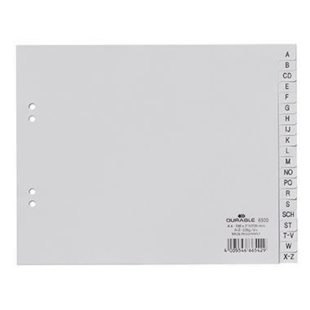Produktabbildung: DURABLE Register 650010 DIN A4 teildeckend A-Z 20teilg PP grau