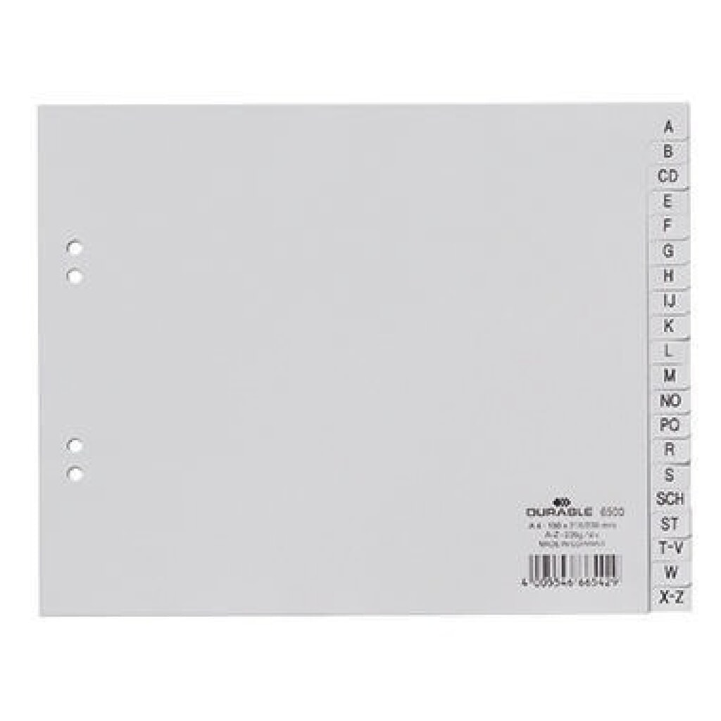 Produktabbildung: DURABLE Register 650010 DIN A4 teildeckend A-Z 20teilg PP grau
