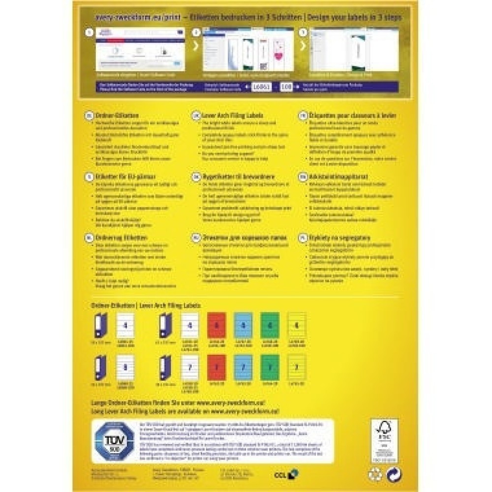 Produktabbildung: Avery Zweckform Ordneretikett L4761-100 61x192mm ws 400 St./Pack.