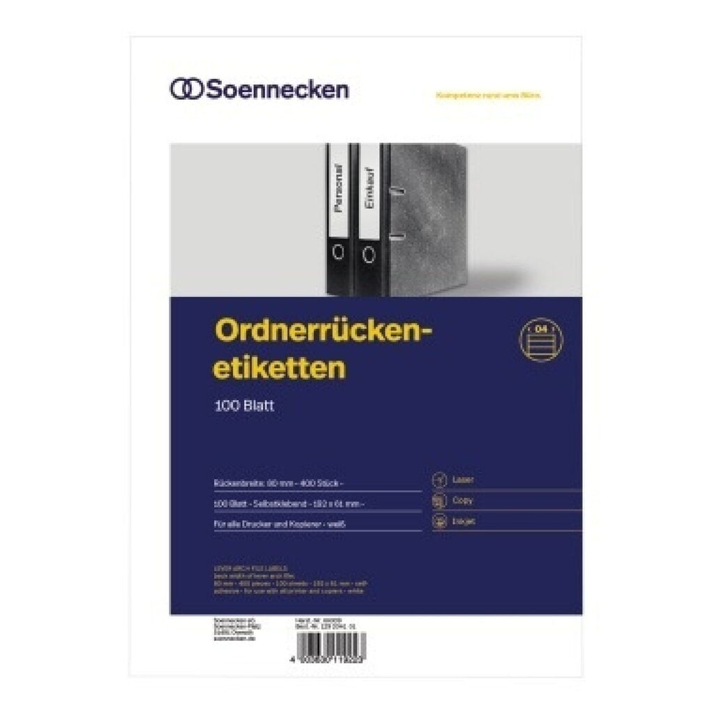 Produktabbildung: Soennecken Ordneretikett 66309 breit/kurz sk weiß 400 St./Pack.