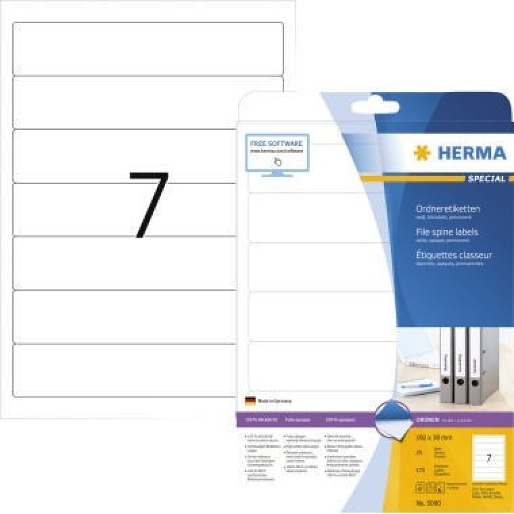 HERMA Ordneretikett 5090 kurz/schmal sk weiß 175 St./Pack. Produktabbildung: HERMA Ordneretikett 5090 kurz/schmal sk weiß 175 St./Pack.