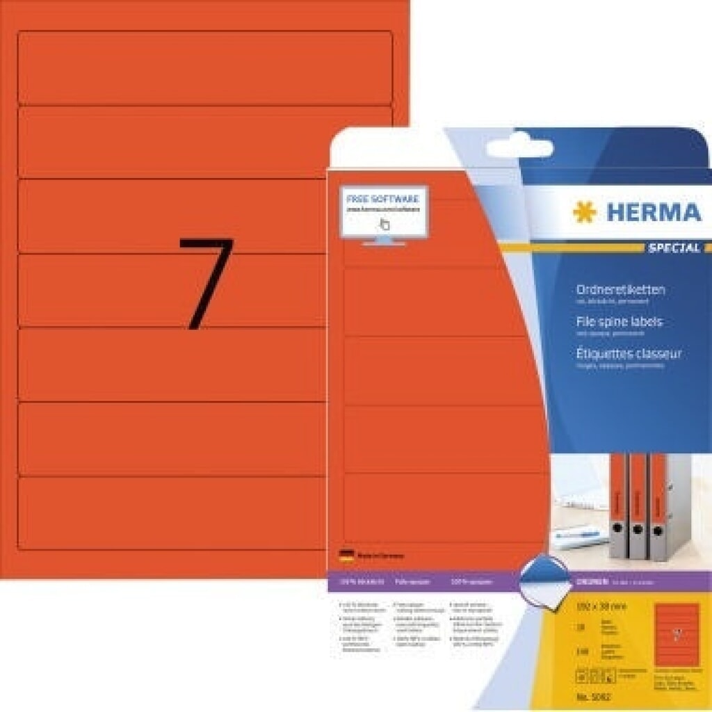 HERMA Ordneretikett 5092 kurz/schmal sk rot 140 St./Pack. Produktabbildung: HERMA Ordneretikett 5092 kurz/schmal sk rot 140 St./Pack.