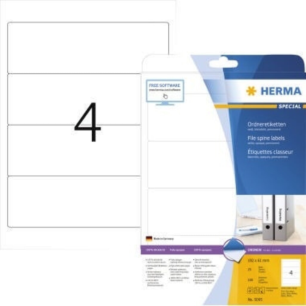 HERMA Ordneretikett 5095 192x61mm sk weiß 100 St./Pack. Produktabbildung: HERMA Ordneretikett 5095 192x61mm sk weiß 100 St./Pack.