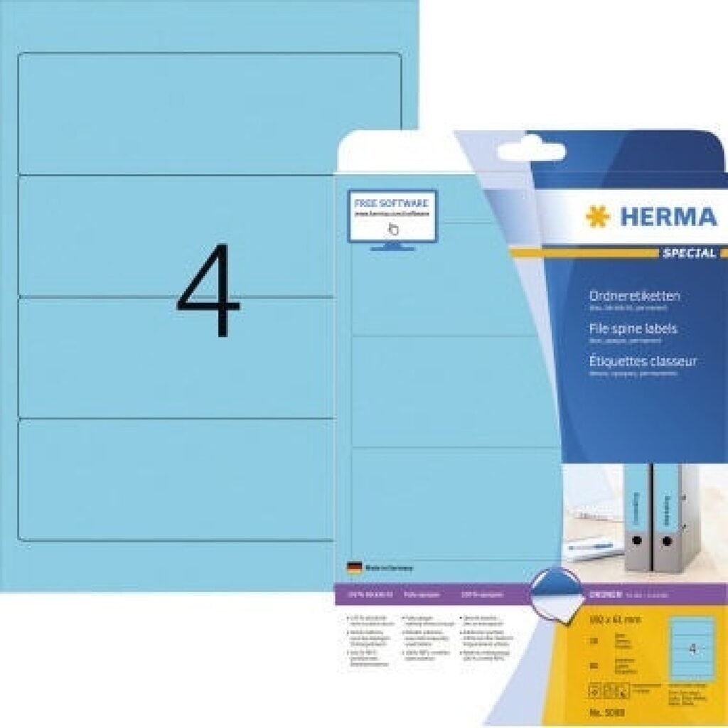 HERMA Ordneretikett 5098 192x61mm sk blau 80 St./Pack. Produktabbildung: HERMA Ordneretikett 5098 192x61mm sk blau 80 St./Pack.