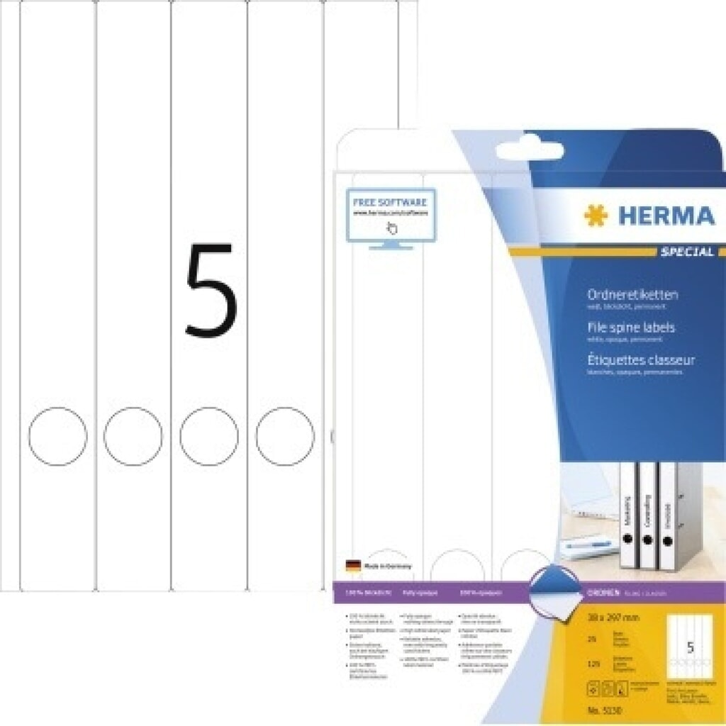 HERMA Ordneretikett 5130 lang/schmal sk ws 125 St./Pack. Produktabbildung: HERMA Ordneretikett 5130 lang/schmal sk ws 125 St./Pack.