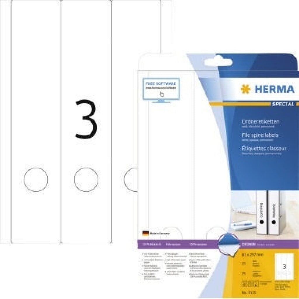 HERMA Ordneretikett 5135 lang/breit sk ws 75 St./Pack. Produktabbildung: HERMA Ordneretikett 5135 lang/breit sk ws 75 St./Pack.