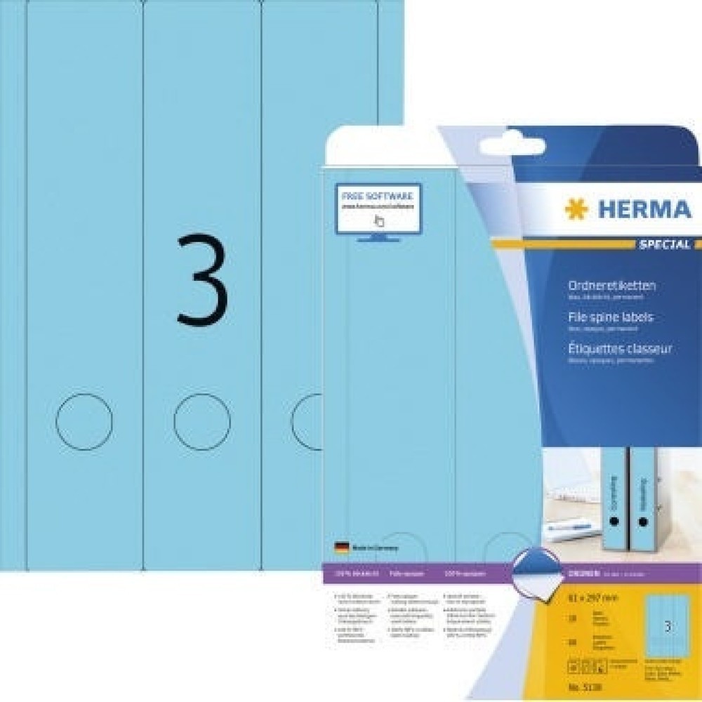 Produktabbildung: Etikett 61x297mm Ordner A4 blau lang 60Et 20Bl 3Et Bl SuperPrint