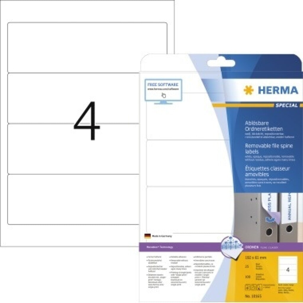 HERMA Ordneretikett Movables 10165 192x61mm sk weiß 100 St./Pack. Produktabbildung: HERMA Ordneretikett Movables 10165 192x61mm sk weiß 100 St./Pack.