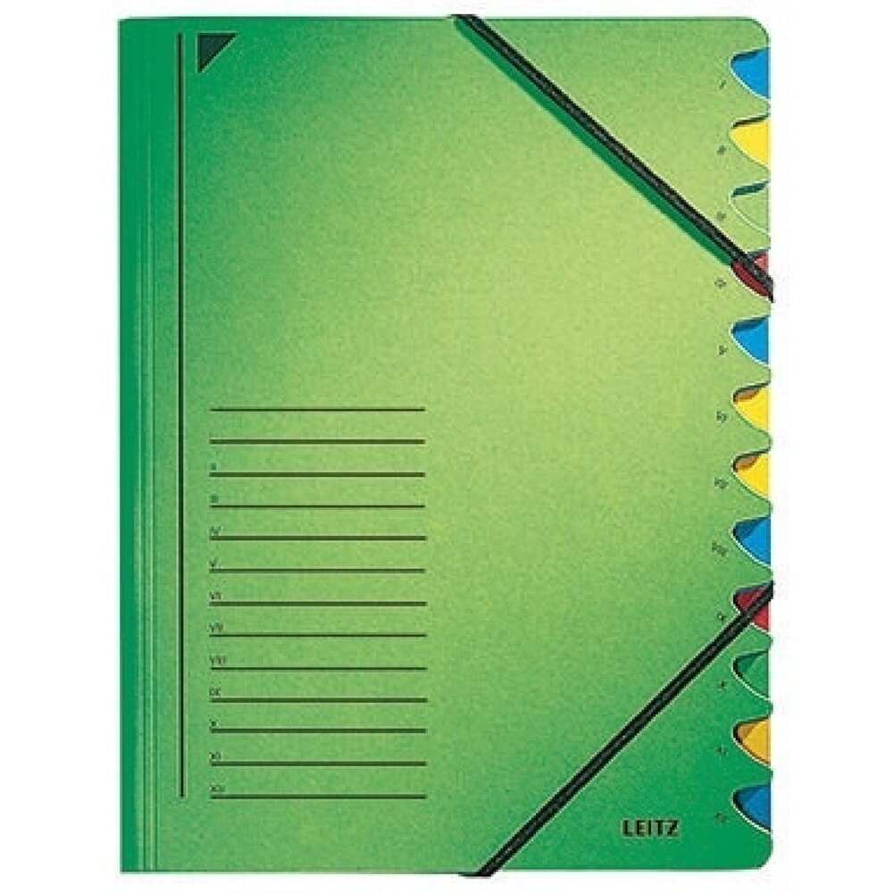 Produktabbildung: Leitz Ordnungsmappe 39120055 DIN A4 12Fächer farbig Karton grün