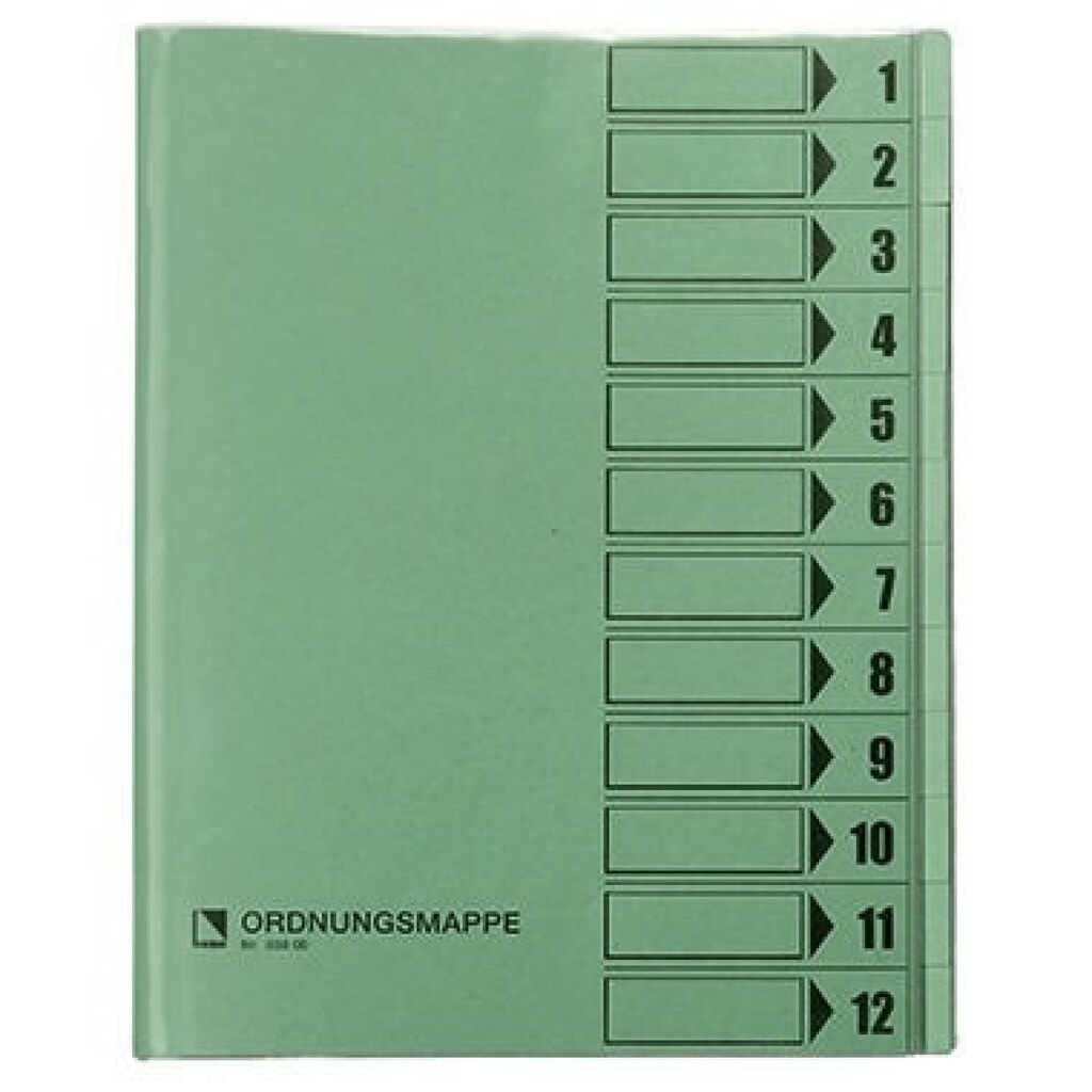 Bene Ordnungsmappe 083800GN DIN A4 12Fächer PVC grün Produktabbildung: Bene Ordnungsmappe 083800GN DIN A4 12Fächer PVC grün