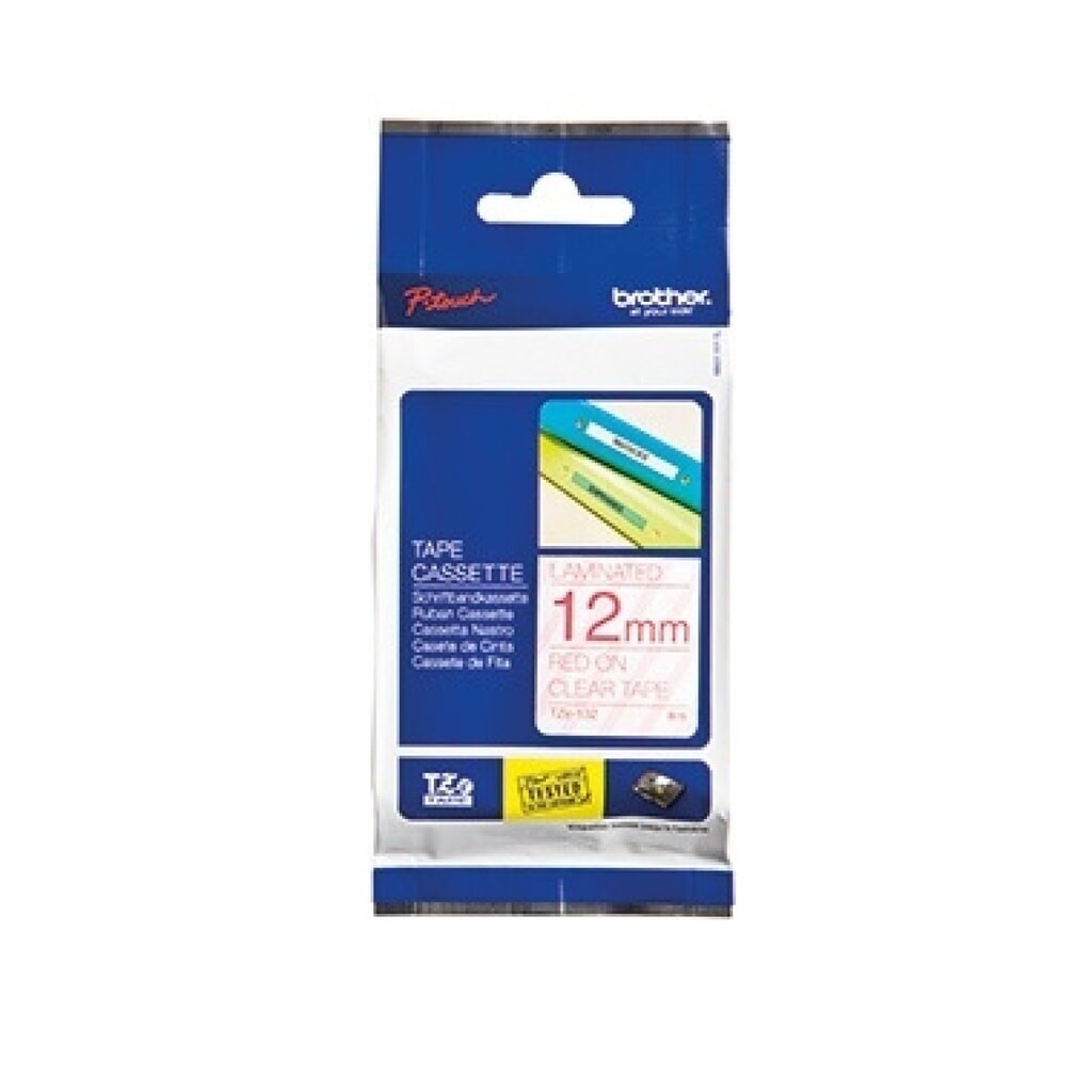 P-touch Schriftbandkassette TZe132 12mm laminiert rot auf farblos Produktabbildung: P-touch Schriftbandkassette TZe132 12mm laminiert rot auf farblos