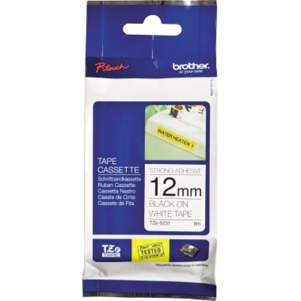P-touch Schriftbandkassette TZES231 12mmx8m laminiert sw auf ws Produktabbildung: P-touch Schriftbandkassette TZES231 12mmx8m laminiert sw auf ws
