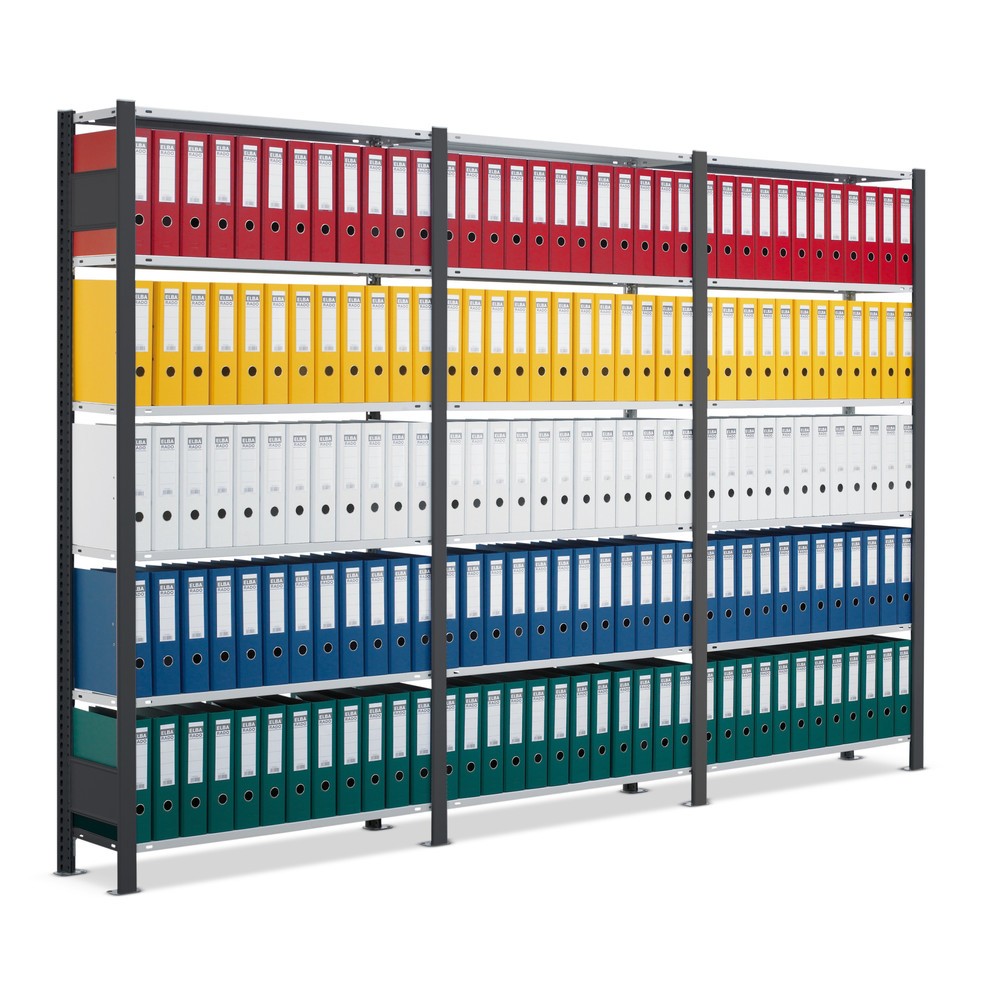 Immagine del prodotto n. 1: Pacchetto completo per scaffalatura per documenti SCHULTE, monofronte, portata per piano 85 kg, HxLxP 2.000 x 3.000 x 300 mm, nero