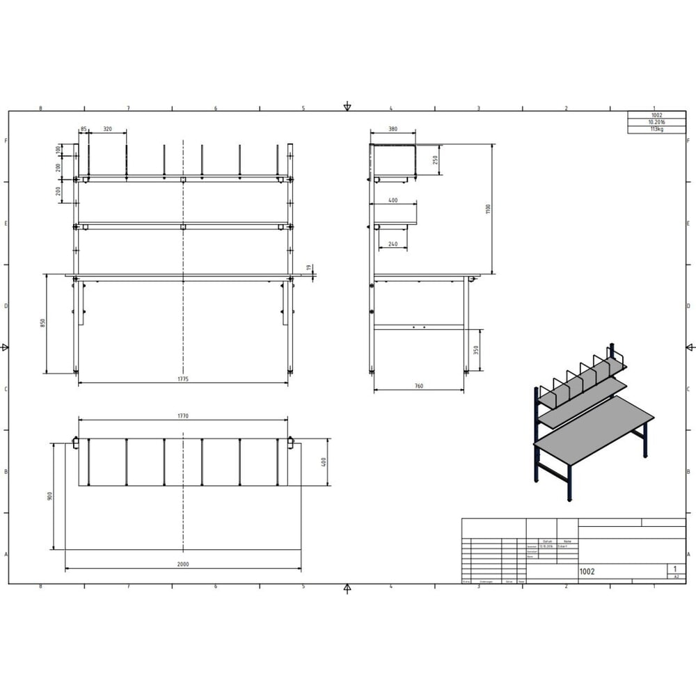 Productafbeelding nr. 5: DAHMEN paktafel Basic, enkelzijdig, complete set, hxbxd 850 x 2000 x 900 mm