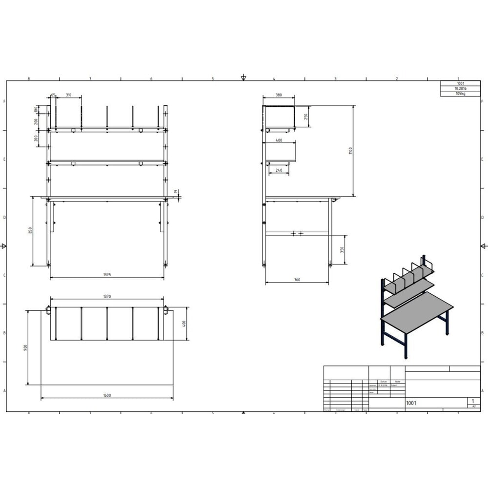 Productafbeelding nr. 5: DAHMEN paktafel Basic, enkelzijdig, complete set, hxbxd 850 x 1600 x 900 mm