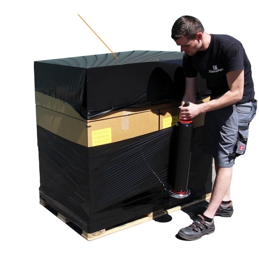 Produktabbildung: Paletten-Abdeckblätter, PE, 30 µ, LxB 1.800 x 1.500 mm, schwarz, 1 Rolle á 200 Stk.