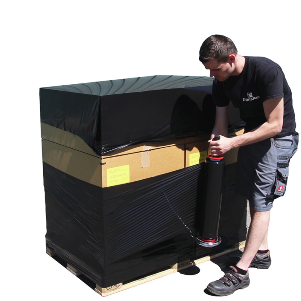 Produktabbildung: Paletten-Abdeckblätter, PE, 30 µ, LxB 1.800 x 1.500 mm, schwarz, 1 Rolle á 200 Stk.